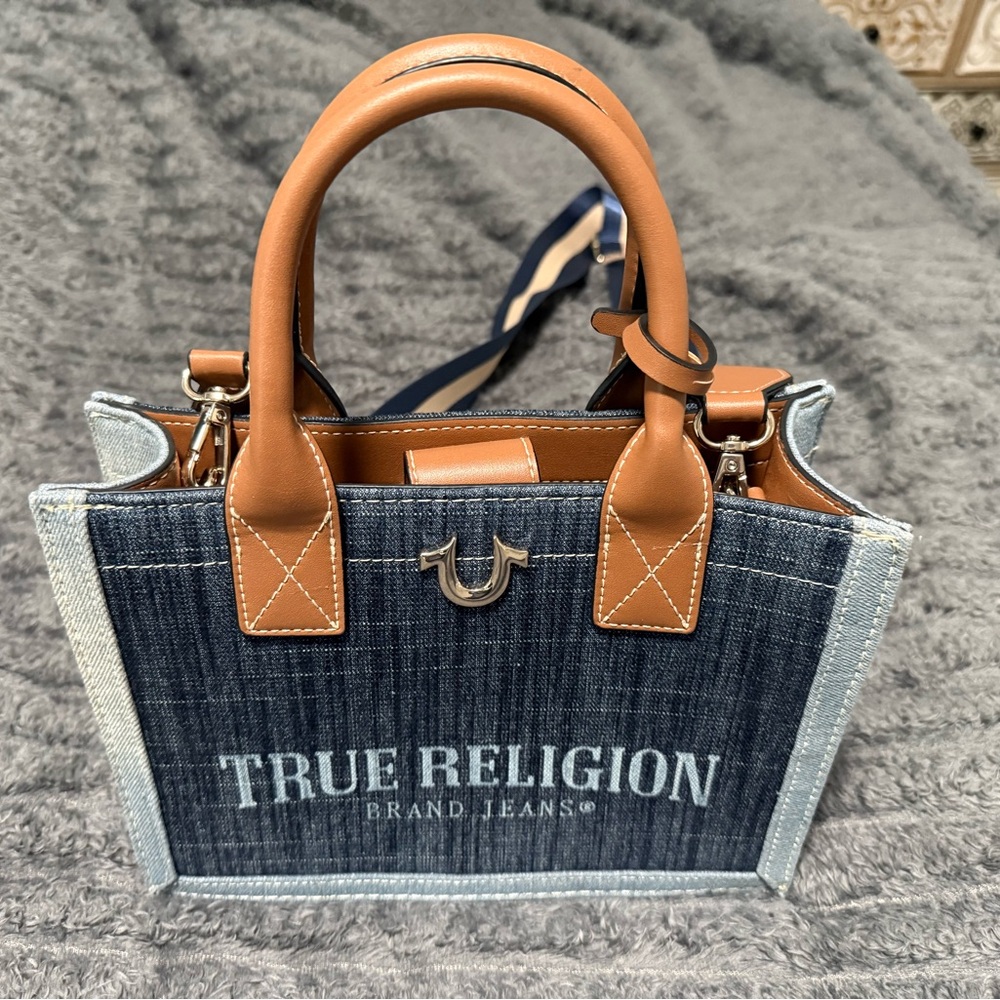 True Religion Blue and Brown Satchel